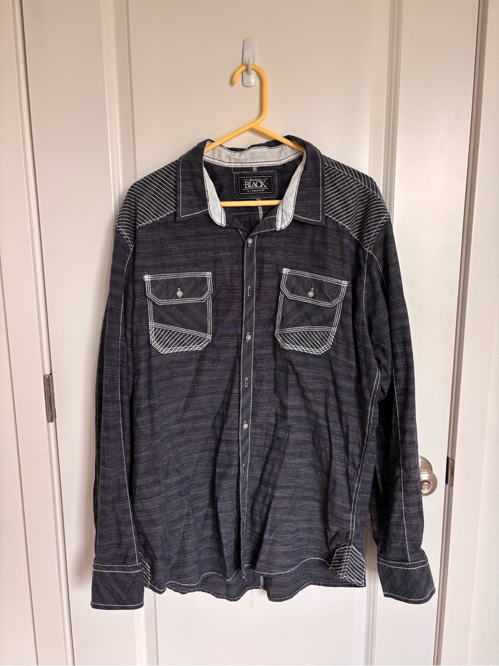 Buckle Black Rivet Dark Gray Blue Button-Up Shirt Jacket